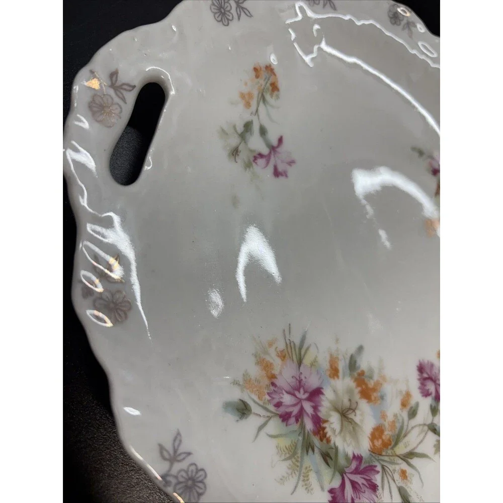 Antique Old Paris Style Porcelain Platter With Hand Painted  Flowers